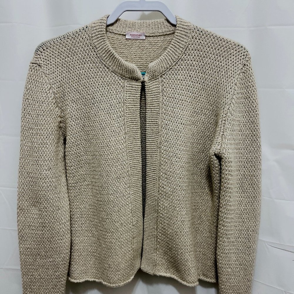 NWOT Rossopuro Open Front Cardigan Sweater, Sz 46, Beige, Made in Italy,  PM22